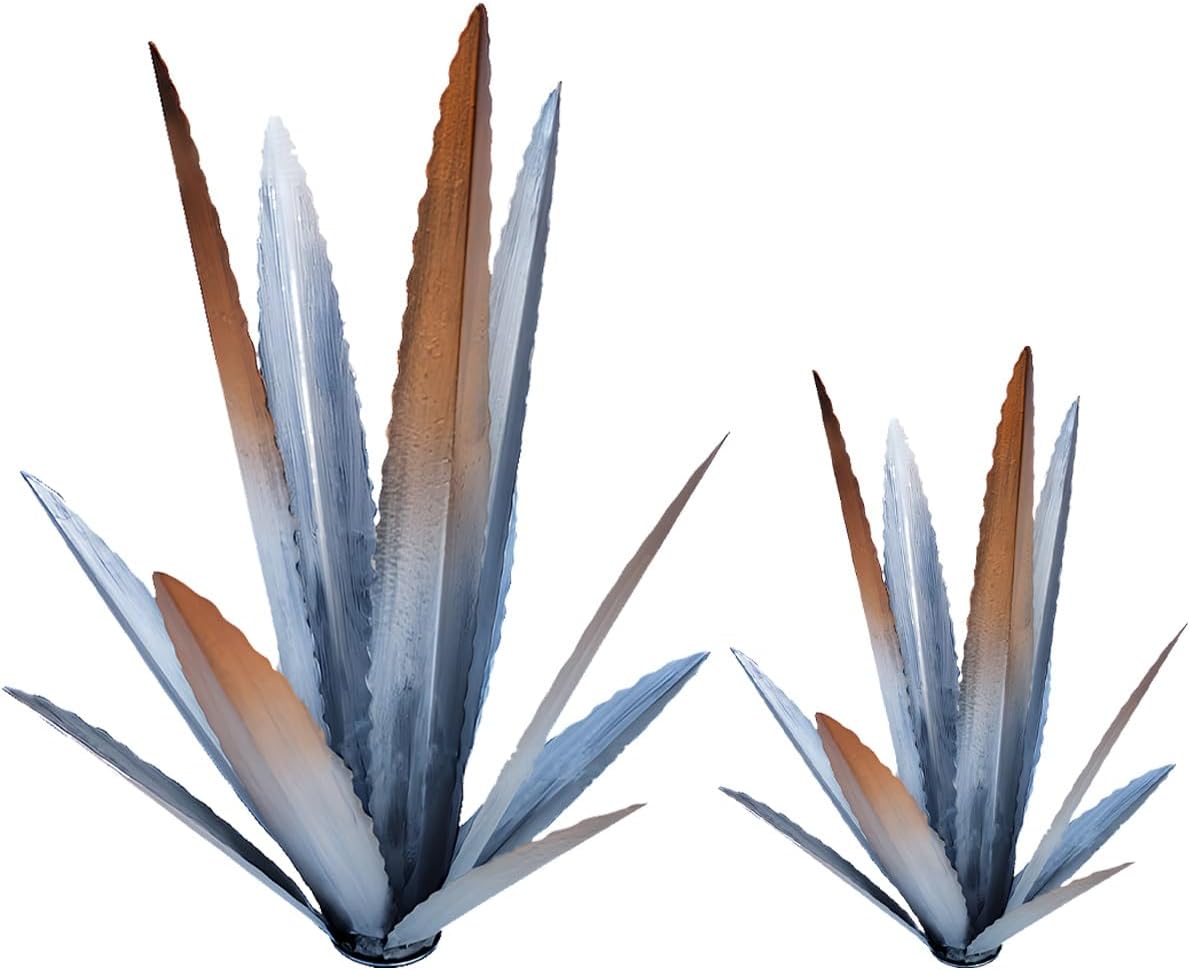 EROCK 2 Pcs Tequila Rustic Sculpture, Wind Resistant Metal Agave Plant Outdoor Home Decor, DIY Rustic Hand Painted Metal Agave Garden Art Plant Country Sculpture Statue Patio Stake Lawn Ornament Gift