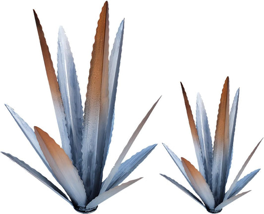 EROCK 2 Pcs Tequila Rustic Sculpture, Wind Resistant Metal Agave Plant Outdoor Home Decor, DIY Rustic Hand Painted Metal Agave Garden Art Plant Country Sculpture Statue Patio Stake Lawn Ornament Gift