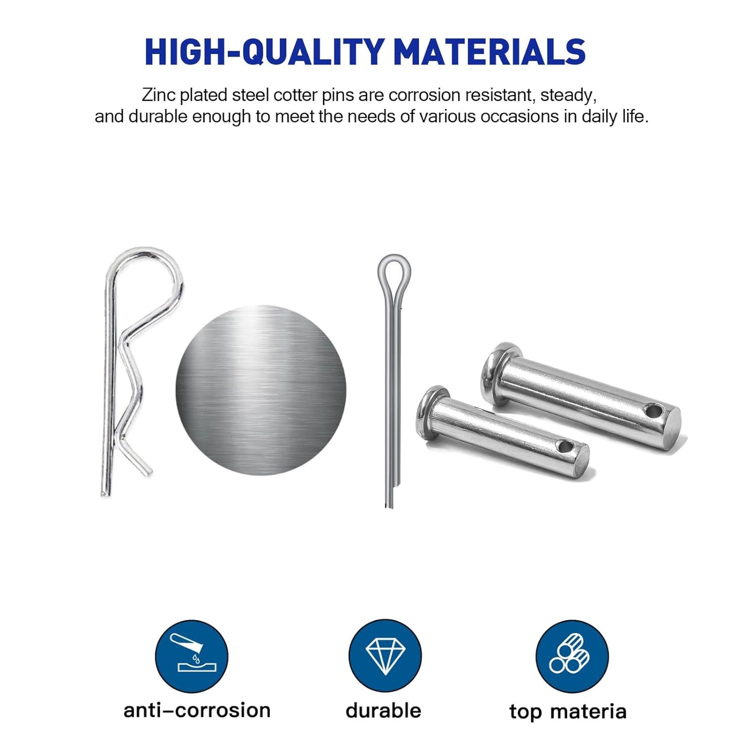 Boatsea 122Pcs Cotter Pin Hair Pin Clevis Pin Assortment Kit,R Clips Retaining Hair Pins Assortment, Including Single Hole Clevis Pin&Split Cotter Pin&R Clip Hitch Pin for Trailer Latch, Zinc-Plated