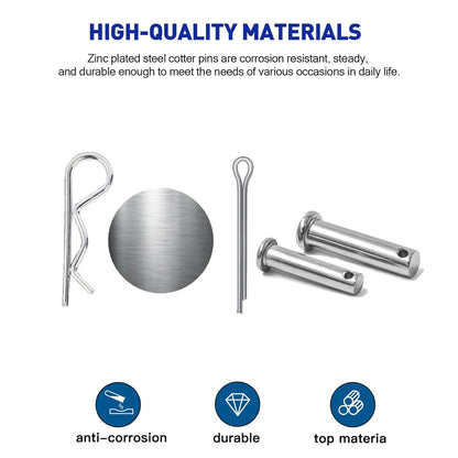 Boatsea 122Pcs Cotter Pin Hair Pin Clevis Pin Assortment Kit,R Clips Retaining Hair Pins Assortment, Including Single Hole Clevis Pin&Split Cotter Pin&R Clip Hitch Pin for Trailer Latch, Zinc-Plated