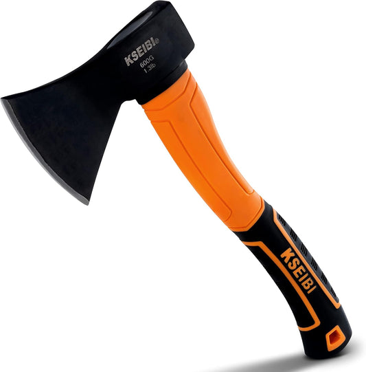 KSEIBI Wood Axe, Small Outdoor Camp Hatchet for Splitting and Kindling Wood, Forged Steel Blade