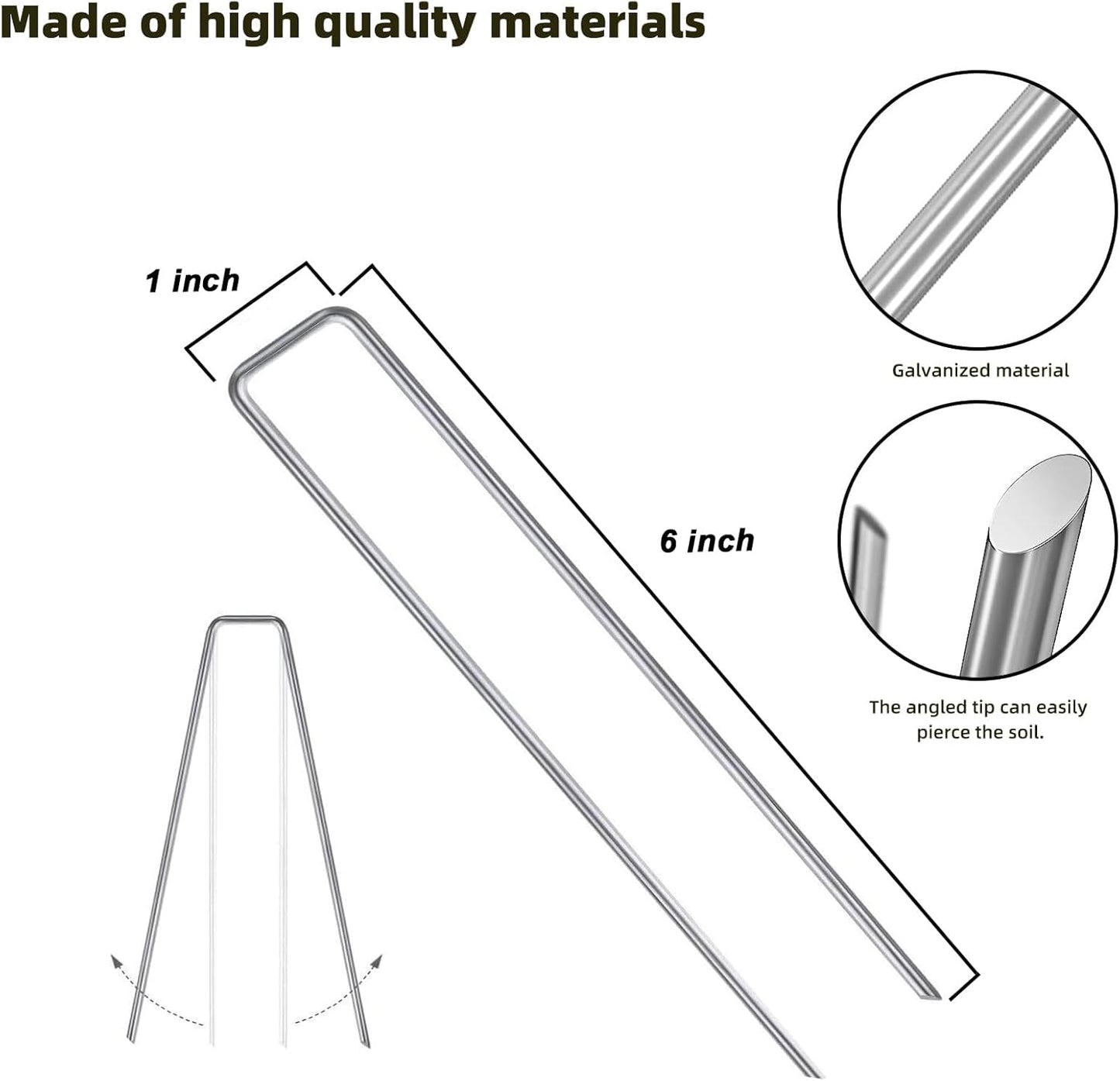 50 Pack Sturdy Garden Landscape Staples, 6 Inch Galvanized Steel Sod Pins Anti-Rust Stakes for Weed Barrier, Christmas Decorations and Landscaping Fabric.
