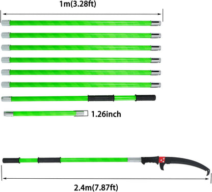 27FT Extendable Pole Saw, Manual Branch Trimmer with Long Handle, Manuals Tree Pruning Saws, 8 Knots Green