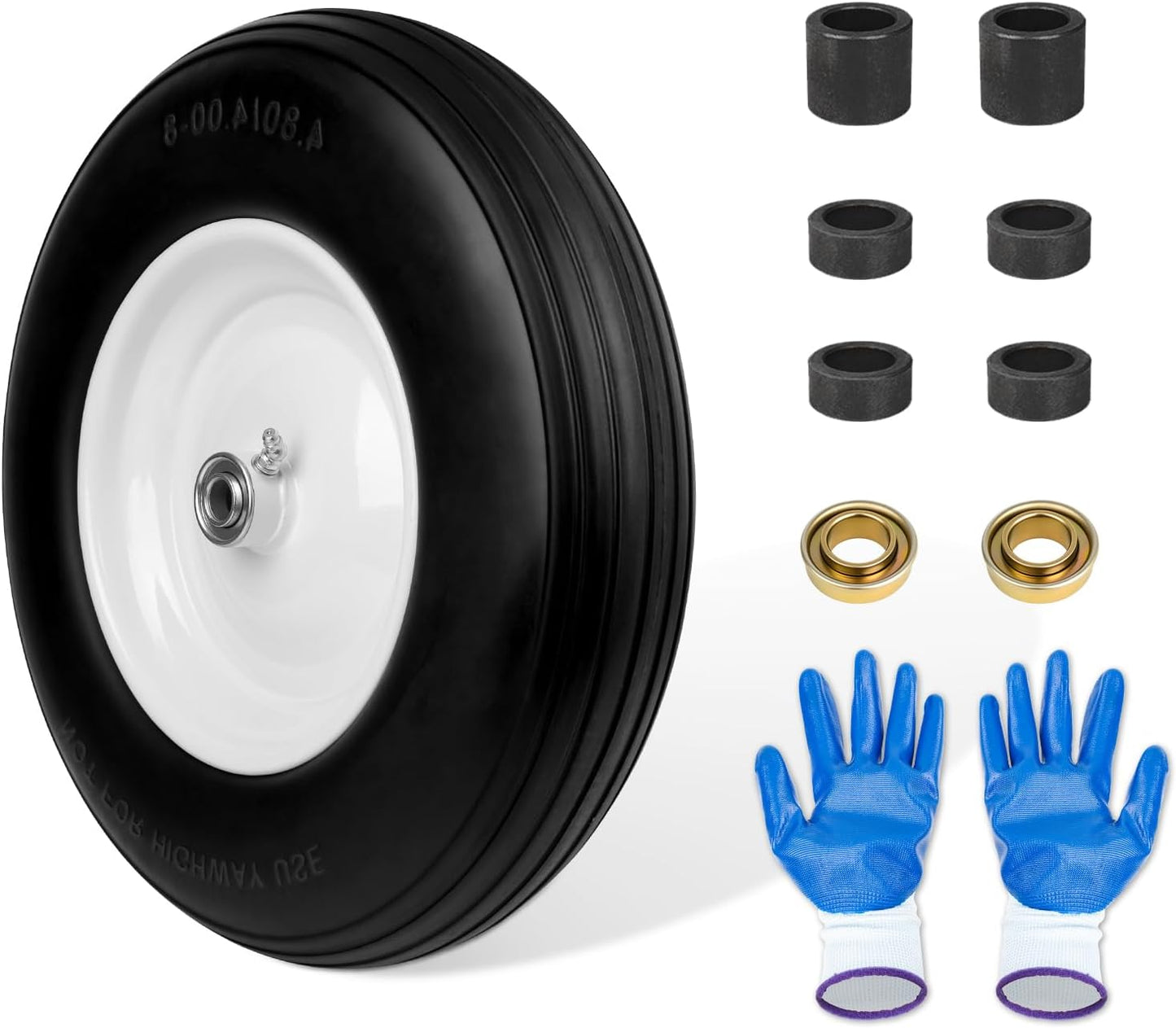 14.5'' Wheelbarrow Tires, 4.80/4.00-8 Solid Flat Free Tire Wheel with 3/4" & 5/8" Bearing, 3"-7'' Hub, Universal Replacement Solid Tire for Hand Truck/Utility Cart Fits 3.50/2.50-8, 4.00-6
