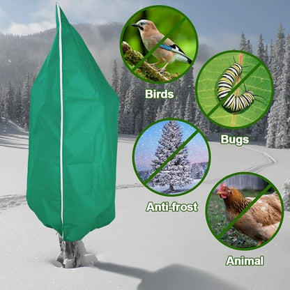 2 Pack Winter Plant Covers with Zipper & Drawstring, 31.5"×47.2" Frost Protection Bags for Outdoor Potted Plants, Trees & Shrubs - Reusable Freeze Protection Jackets