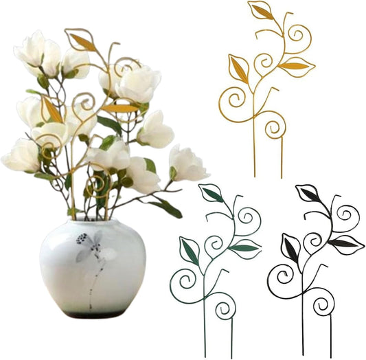 Decorative Metal Plant Trellis for Indoor Potted Plants – Leaf Shape Vine Support Stakes with 6