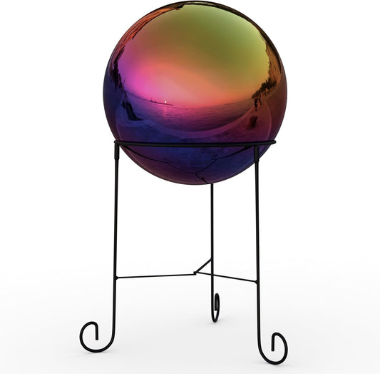 Lulu Decor, Rainbow Stainless Steel Gazing Mirror Ball Size 14 with Stand