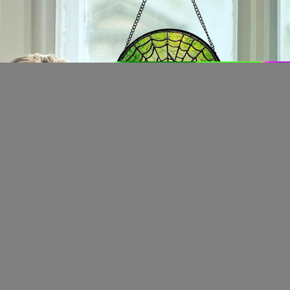Stained Glass Window Hanging - Black Green Horror Spider Web Suncatcher for Doors Garden Patio Sun Catchers Decor Christmas Halloween Birthday Gifts for Women Men Mom Nana Friend 7.8 in