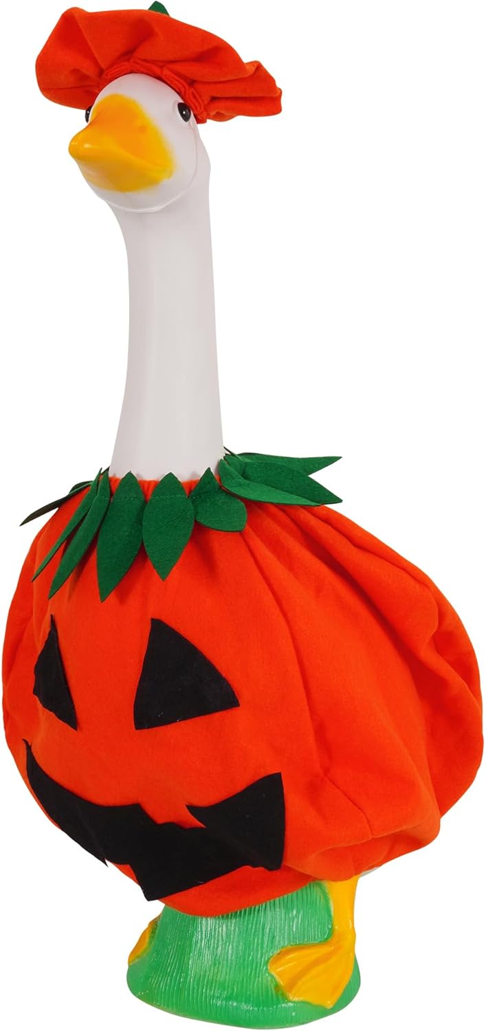 JIAYAN Porch Goose Outfits Outdoor Decoration: 2Pcs Cute Pumpkin Costume Set 23"/ 17" Lawn Goose Statue Clothes for Theme Party Garden Patio Yard