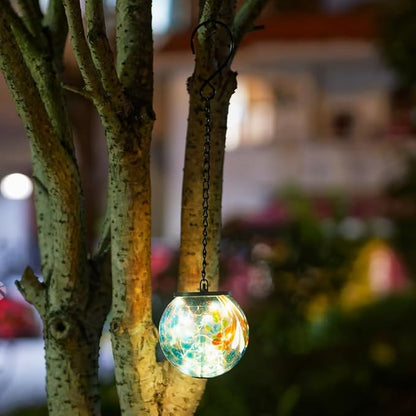 Solar Hanging Lanterns Outdoor, Solar Glass Gazing Ball Lights, Waterproof Led Globe Light for Garden Yard Tree Party Decorations, Colorful Dot