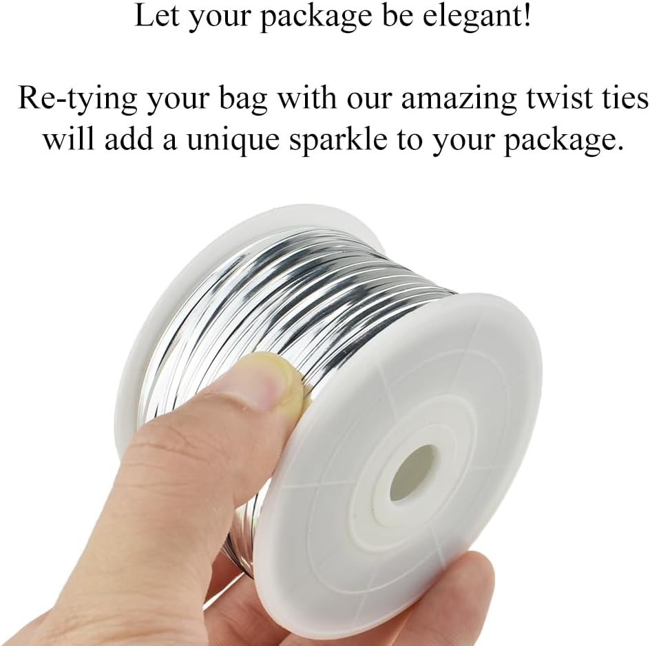 HAHIYO 100Yards/300Feet/91M Silver Metal Twist Ties Bread Candy Coffee Bag Ties Plant Garden Twist Ties for Cellophane Treat Bag Gift Wraping Bag Plastic Bag Halloween Party Cake Present Art Craft