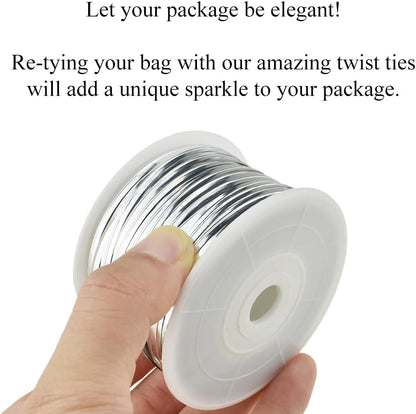 HAHIYO 100Yards/300Feet/91M Silver Metal Twist Ties Bread Candy Coffee Bag Ties Plant Garden Twist Ties for Cellophane Treat Bag Gift Wraping Bag Plastic Bag Halloween Party Cake Present Art Craft