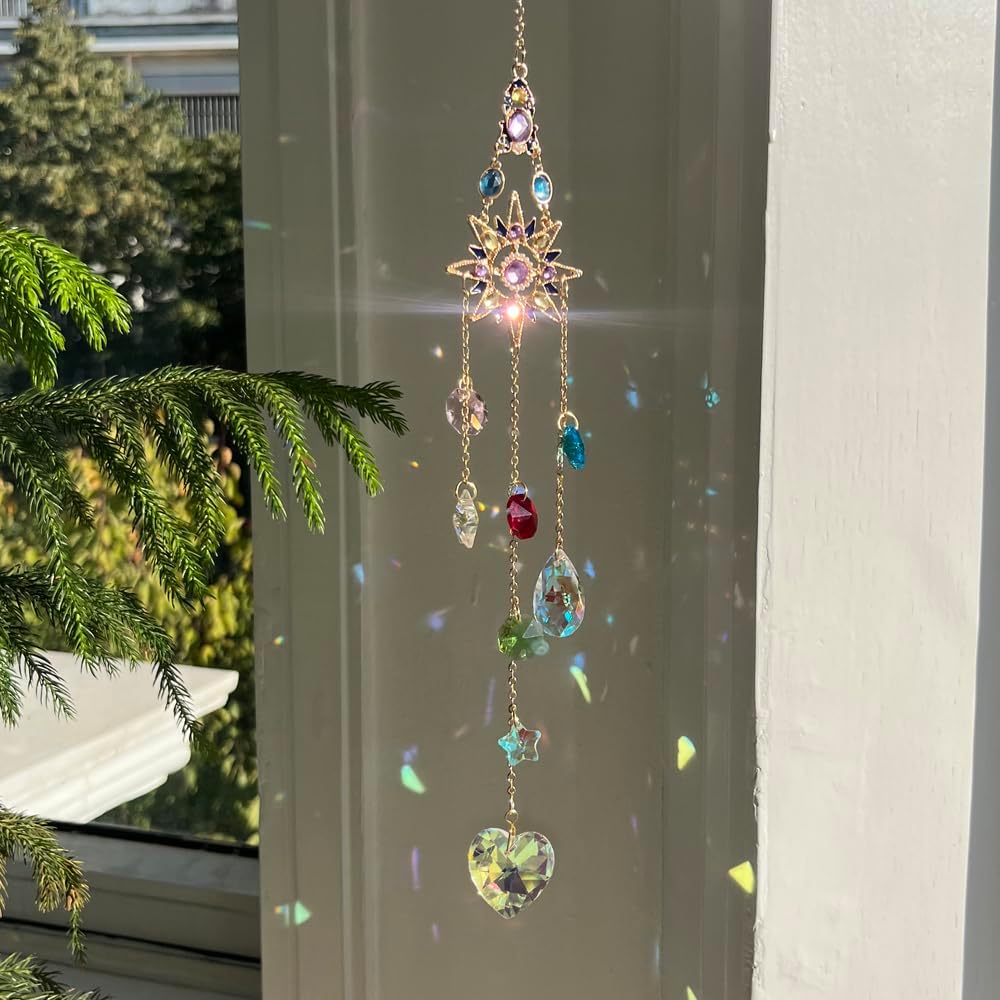 2 Pcs Crystal Hanging Ornaments, Sun & Moon Crystal Suncatcher, Hanging Crystals for Decoration, Window Ornament, Home Decoration, Ideal Gift