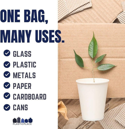 Plasticplace 32-33 Gallon Recycling Trash Bags, 1.2 Mil, Blue Garbage Liners, 33” x 39” (100 Count)
