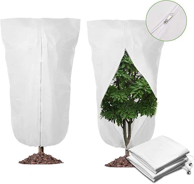 2 Pack 43"x32" Winter Plant Cover Freeze Protection, 3 oz/yd² Warm Shrub Covers with Zipper Drawstring, Frost Cloth Blankets for Fruit Tree Potted Plants Garden Cold Weather Protector