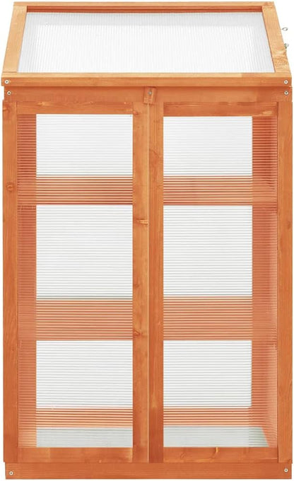 Wooden Garden Greenhouse，Wood Raised Plants Bed Raised Flower Planter Box, Garden Wood Cold Frame Greenhouse Flower Planter, Brown 23.6"x17.7"x39.4" Firwood,-680