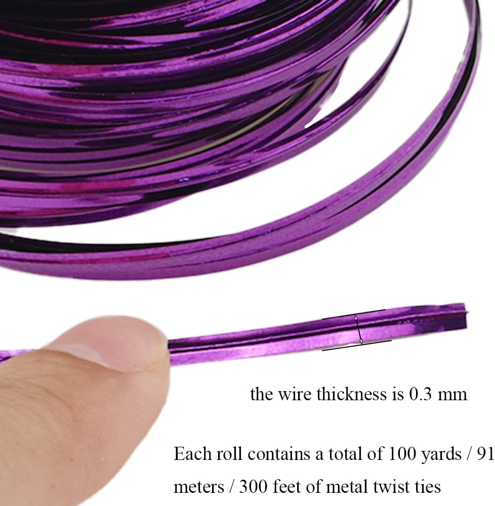 HAHIYO 100Yards/300Feet/91M Purple Metal Twist Ties Bread Candy Coffee Bag Ties Plant Garden Twist Ties for Cellophane Treat Bag Gift Wraping Bag Plastic Bag Halloween Party Cake Present Art Craft