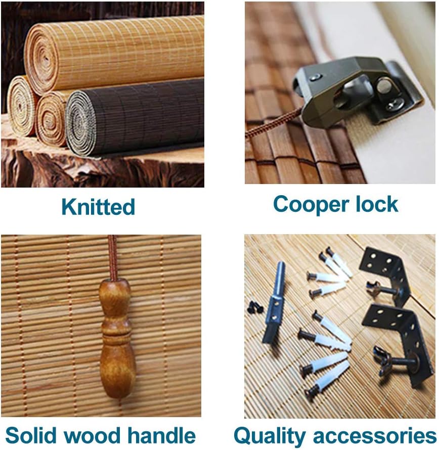 LETAU Wood Window Roman Shades, Bamboo Light Filtering Window Blinds for Indoor Home, Office, Kitchen, Pattern 11