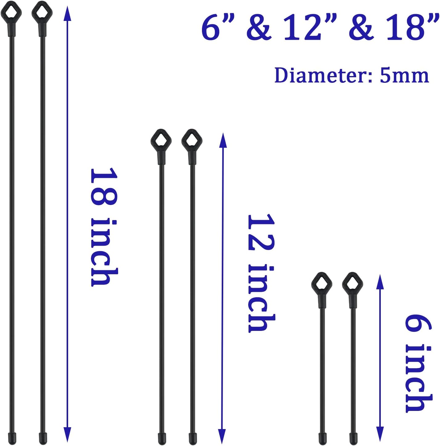Silicone Cable Ties with Holes, 24PK Reusable Twist Ties for Bundling - 6in, 12in, 18in - Indoor/Outdoor Use (Black)