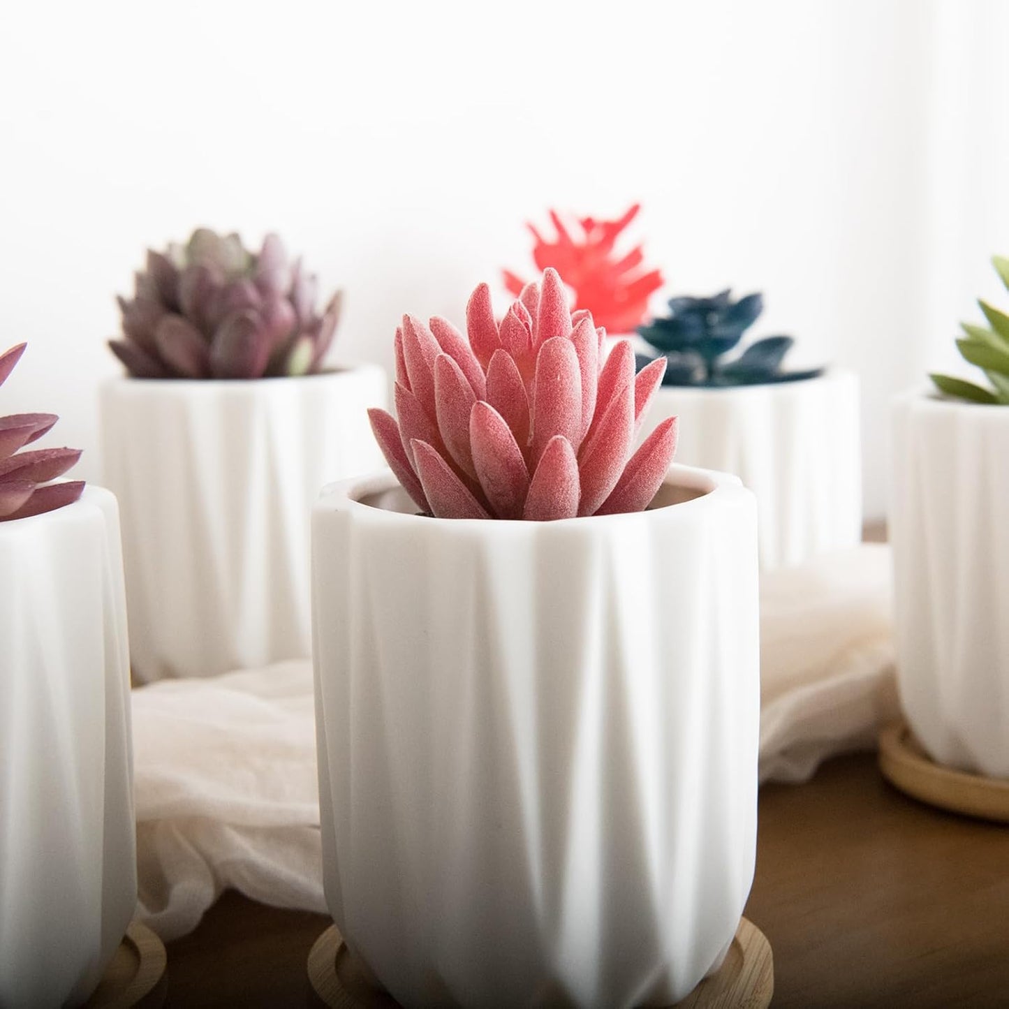 ARTKETTY Succulent Pots - 3.15 Inch White Small Plant Pots with Drainage Tray Ceramic Pots for Indoor Plants, Pack of 6 - Cactus Flower Pots Birthday Gifts for Women