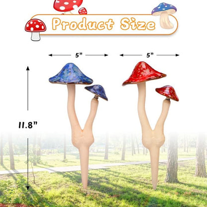 Mushroom Yard Decor - 2pcs Ceramic Mushroom Statue for Garden, Fairy Garden Stakes Ceramic Lawn Ornament Decor Plants Stake