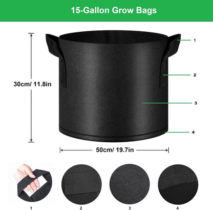 15-Gallon 10 Pack Grow Bags,Thickened Aeration Fabric Growing Pots Planters with Handles for Planting Vegetables Plants,Black