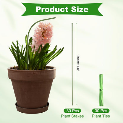 uxcell 30pcs Green Plant Support Stakes, 11.8" Bendable Garden Plant Sticks Plastic Single Stem Plants Support Stakes with Ties for Potted Plants Flowers Orchid Peony, Green