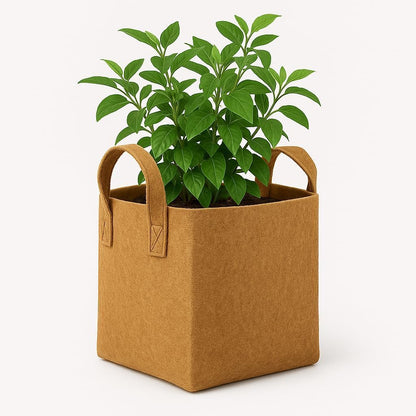 Square Geo Fabric Grow Bag 400 GSM Durable Breathable UV Resistant Reusable Plant Container for Herbs, Vegetables Flowers Space Saving Gardening Pack of 2 (Green, 15 inch) (Camel)