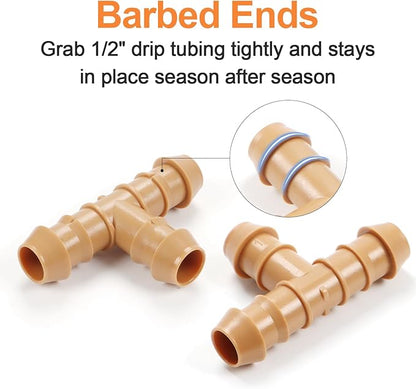 35 Pieces Drip Irrigation Tee Fittings, 1/2'' Drip Line Barbed Tee Connectors for 1/2 Inch Irrigation Tubing 3-Way Connector for Garden Drip Sprinkler Systems