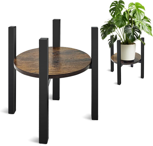 Adjustable Plant Stand, Mid Century Modern Indoor Plants Stands - Fits 8 to 13 Inches Pots - Stable Wood Single Small Plant Stool for Living Room