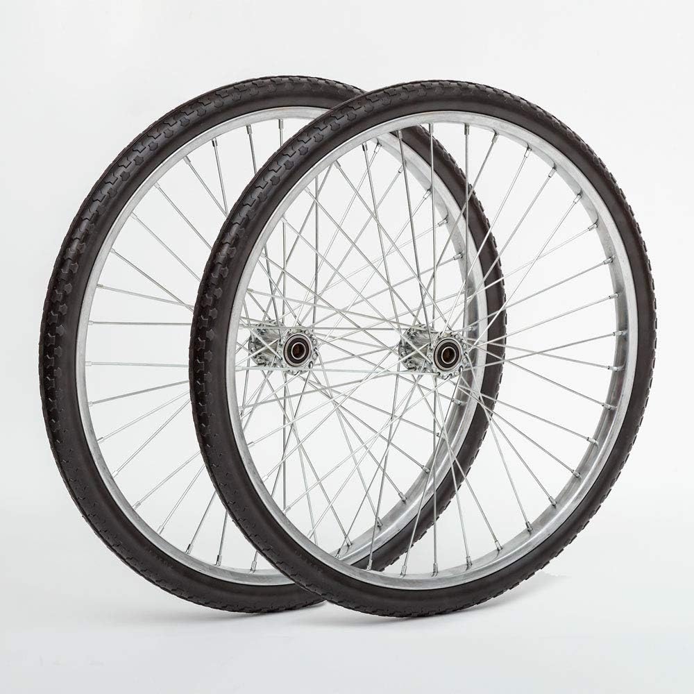 Flat Free Wire Spoke Wheels | 2 Pack Replacement Wheels for Lawn Carts, Wagons | Turf Style Tread | 5/8" Bearing Size