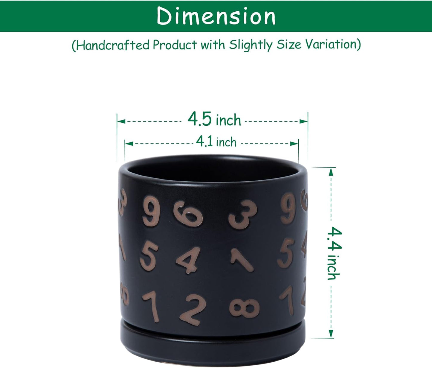 D'vine Dev Set of 2 Ceramic Planter Pots with Drainage Hole and Saucer, 4.5 Inch Plant Pots for Plants Indoor Houseplants, Black, 99-Z-B-2-V