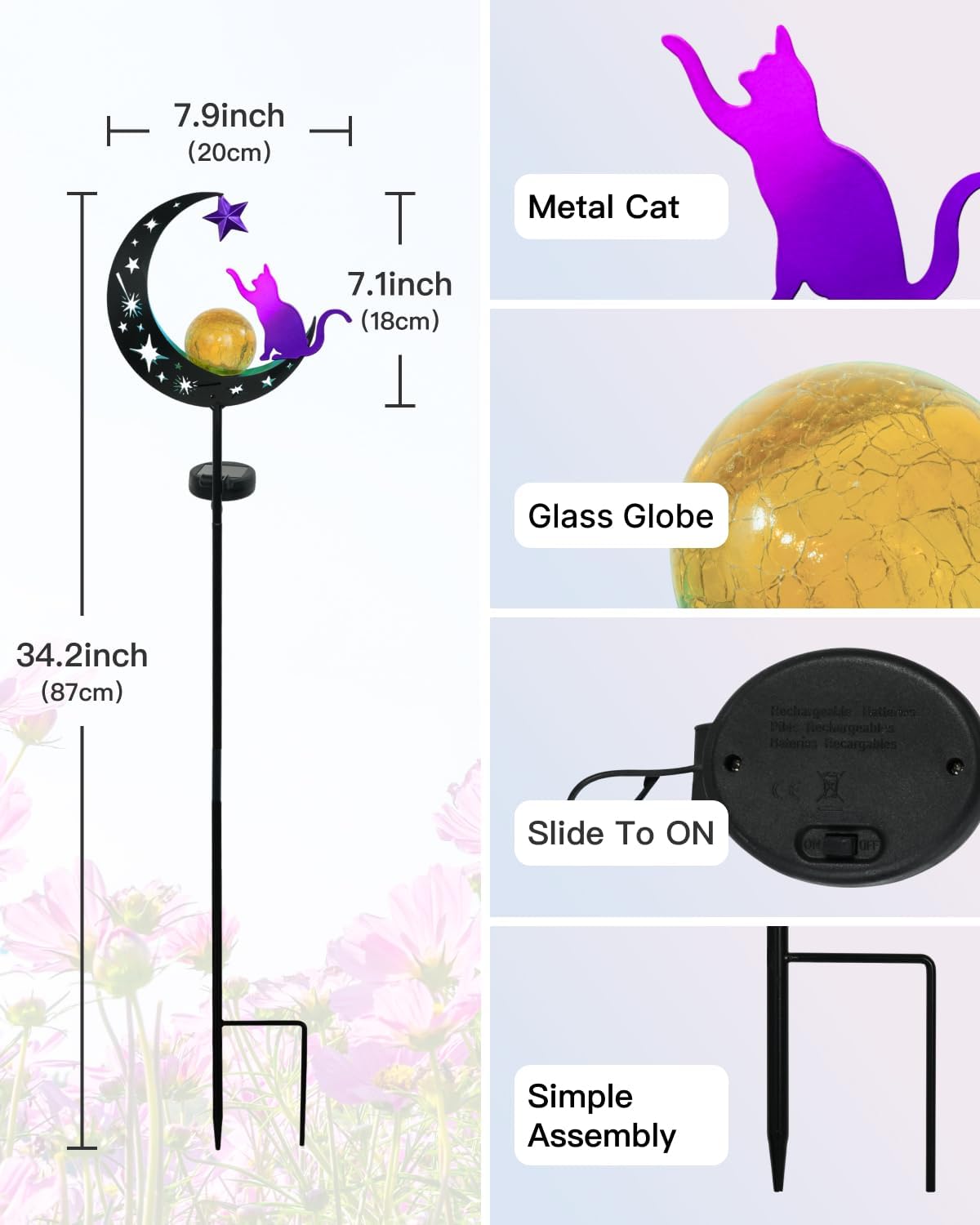 Putuo Decor Solar Garden Lights for Outside - Solar Cat Garden Decor with Waterproof, Decorative Cat Lights Outdoor for Yard