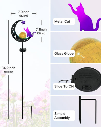 Putuo Decor Solar Garden Lights for Outside - Solar Cat Garden Decor with Waterproof, Decorative Cat Lights Outdoor for Yard