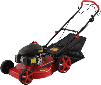 5Hp 4 Stroke Gas Push Lawn Mower, Self-Propelled Gas Powered Lawn Mower with Bagger, 20-inch & 140CC Gas Mower, 8 Adjustable Heights for Small to Medium Sized Yards