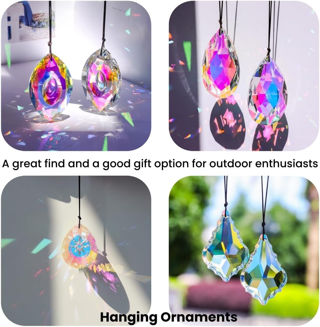 6Pcs Crystal Sun Catcher Prisms, Suncatchers for Windows Hanging, AB Colored Chandelier Crystals Prisms for Room Garden Rainbow Maker Pendants Home Decor