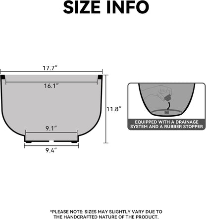 Kante 17.7 Inch Dia Concrete Bowl Planter, Large Tapered Bottom Plant Pot with Drainage, Smooth Weathered Concrete Finish with Warm Brown Interior, Ideal for Porch, Home, Garden, Patio