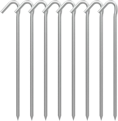 AAGUT Tent Stakes Heavy Duty Metal 9 Inch, 8 Pack Rust-Resistant Galvanized Steel Camping Stake Garden Edging Fence Hooks Yard Tent Pegs for Inflatable, Tarp, Outdoor Christmas Decorations