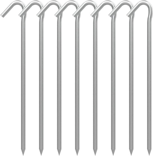 AAGUT Tent Stakes Heavy Duty Metal 9 Inch, 8 Pack Rust-Resistant Galvanized Steel Camping Stake Garden Edging Fence Hooks Yard Tent Pegs for Inflatable, Tarp, Outdoor Christmas Decorations