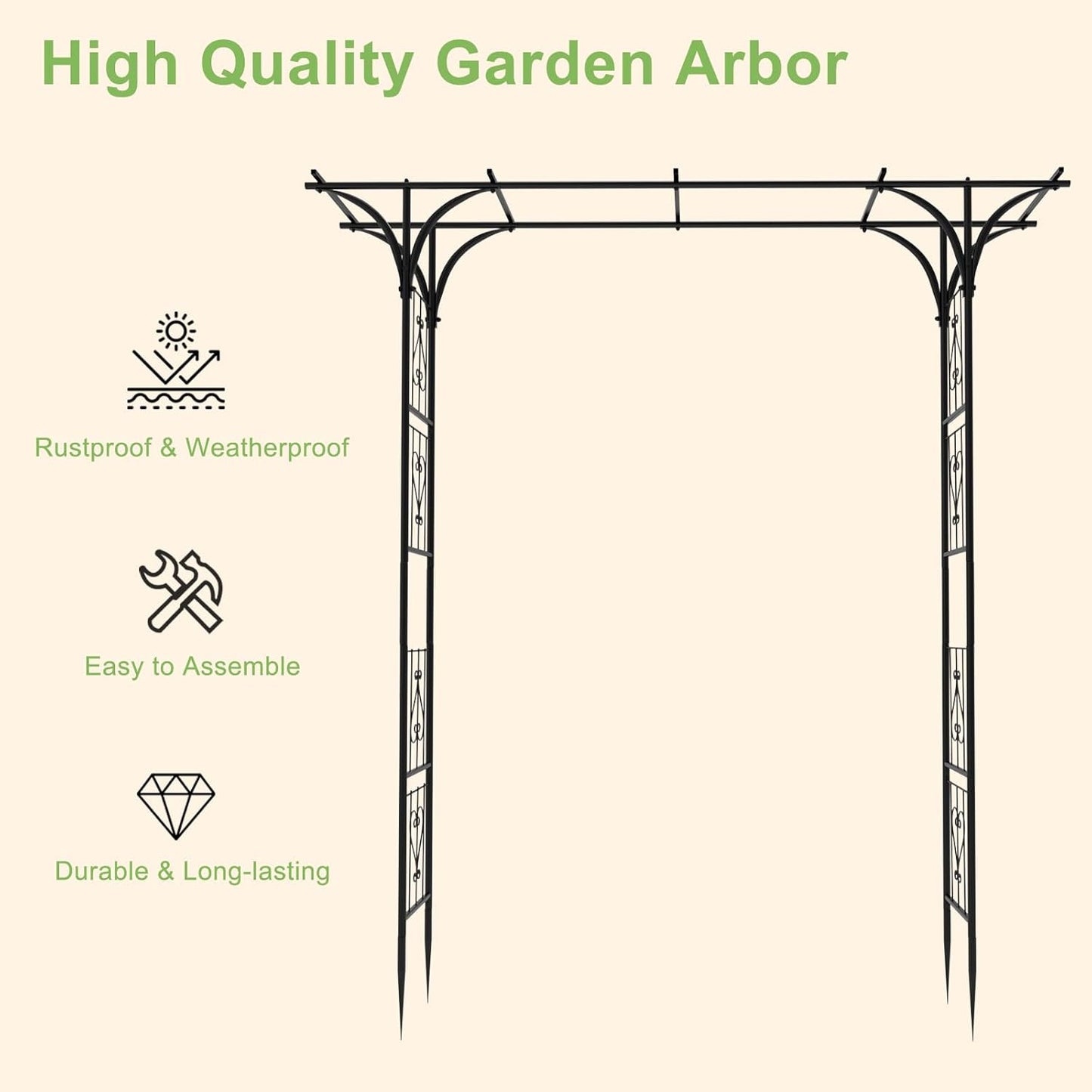 OUSHENG 7FT Garden Arch Arbor, Steel Frame Stand Trellis for Climbing Plants, Outdoor Archway Gate for Wedding Ceremony Decoration Party Vines Lawn Courtyard Patio Backyard