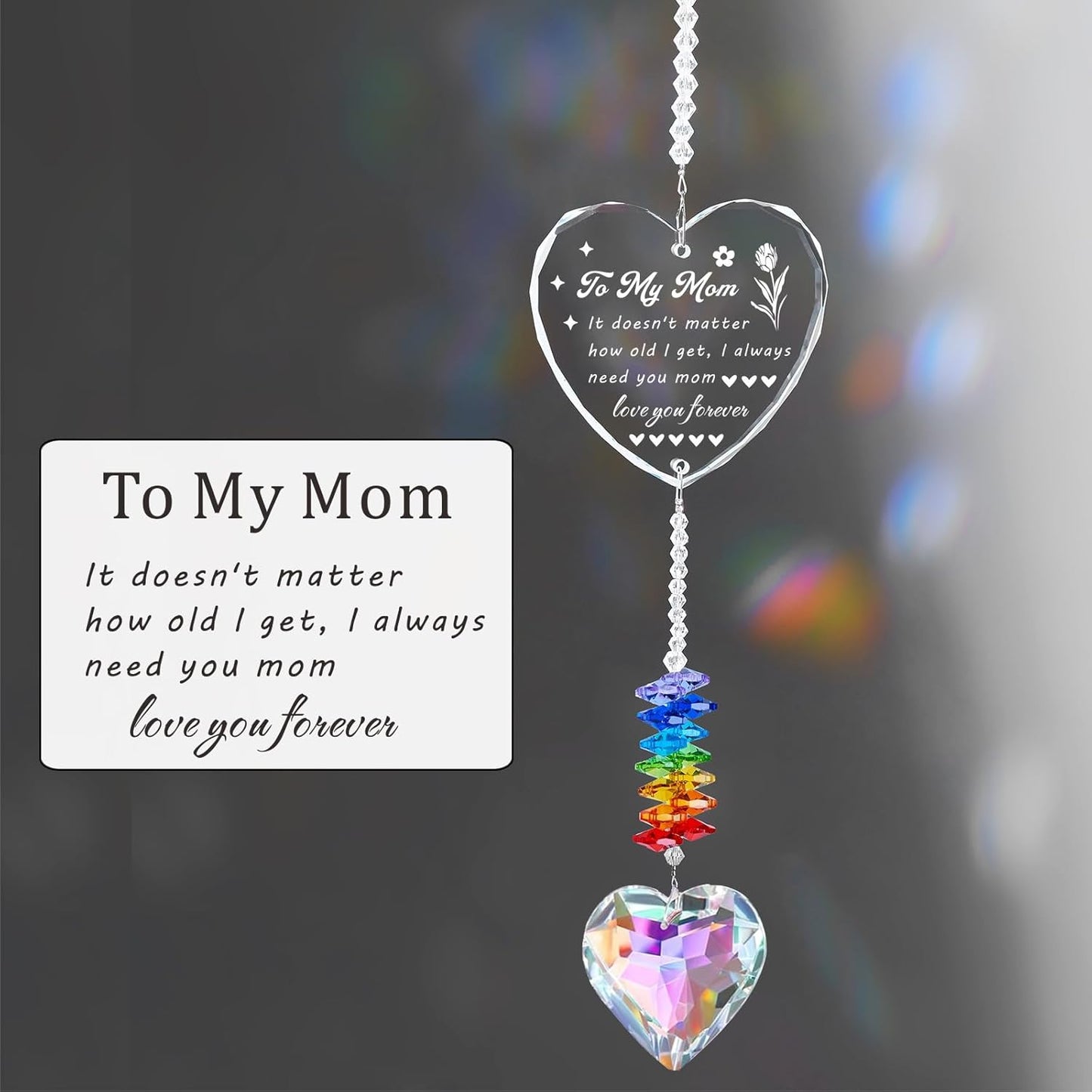 Birthday Gifts Crystal Suncatcher Gifts for Mom from Daughter, Happy Mother’s Day Christmas Ornaments Rainbow Maker Prisms for Home Garden Decor(Mom Gift)