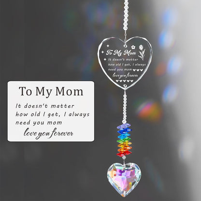 Birthday Gifts Crystal Suncatcher Gifts for Mom from Daughter, Happy Mother’s Day Christmas Ornaments Rainbow Maker Prisms for Home Garden Decor(Mom Gift)