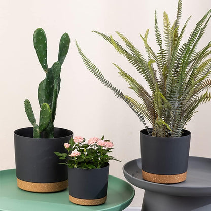 ZMTECH Plant Pots, Set of 6 6.5'' Self Watering Plastic Planter with Drainage Hole and Saucer,Modern Decorative Flower Pot for Indoor Outdoor House Plants, Succulents, Flowers - Dark Gray