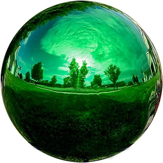 Lily's Home 12 Inch Stainless Steel Gazing Globe Mirror Ball, Colorful and Shiny Addition to Any Garden or Home, Ideal As a Housewarming Gift, Sparking Green