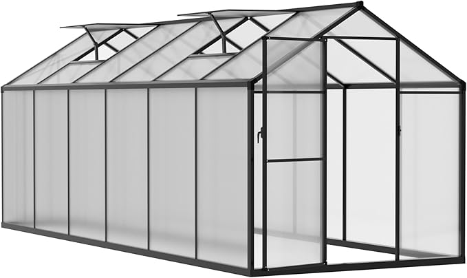 BlueWish 6x12FT Greenhouse for Outdoors, Aluminum Heavy Duty Greenhouse Kit with Lockable Door, 4MM Thickness Polycarbonate, Upgraded Rivet Structure Walk-in Green House for Garden, Gray