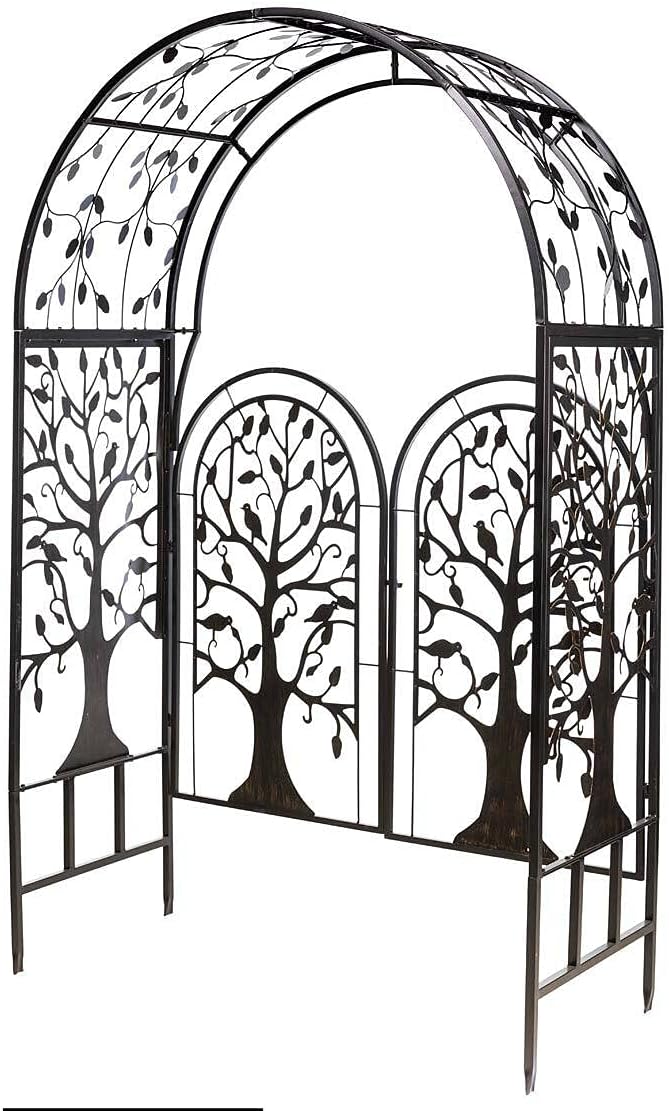 Plow & Hearth Metal Tree of Life Arched Garden Arbor w/Gate | Laser-Cut Design | Plant Support | Landscape Focal Point | Steel | 53" W x 22¾"D x 84" H