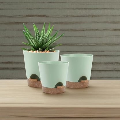 Indoor Self Watering Planters with Drainage Holes and Saucers, 9,8, 7.5 Inches, Green, 3 Pots (Springgreen)