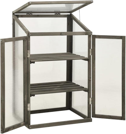 Wooden Garden Greenhouse，Wood Raised Plants Bed Raised Flower Planter Box, Garden Wood Cold Frame Greenhouse Flower Planter, Gray 23.6"x17.7"x39.4" Firwood,-681