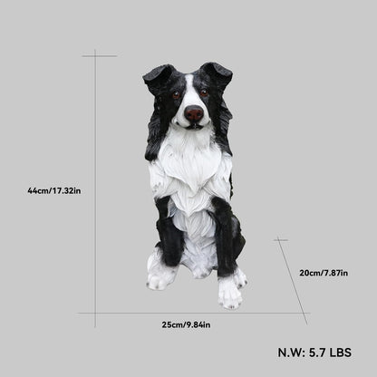 Border Collie Solar Welcome Statue, Hand-Painted Resin Sitting Dog Figurine with Lantern and Dual Wooden-Style Signs, Intelligent Guardian Sculpture for Garden and Porch Décor