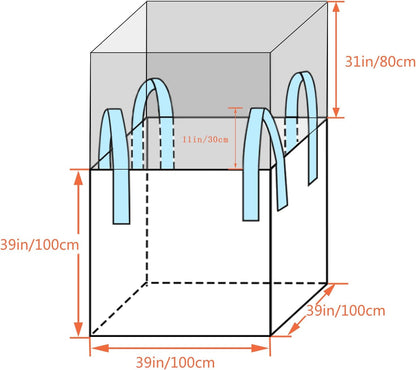FIBC Bulk Bag - 2650 lbs Capacity, 39x39x39 inches, Polypropylene (PP), Open Top, White, Rectangular, Reusable, 5-Pack